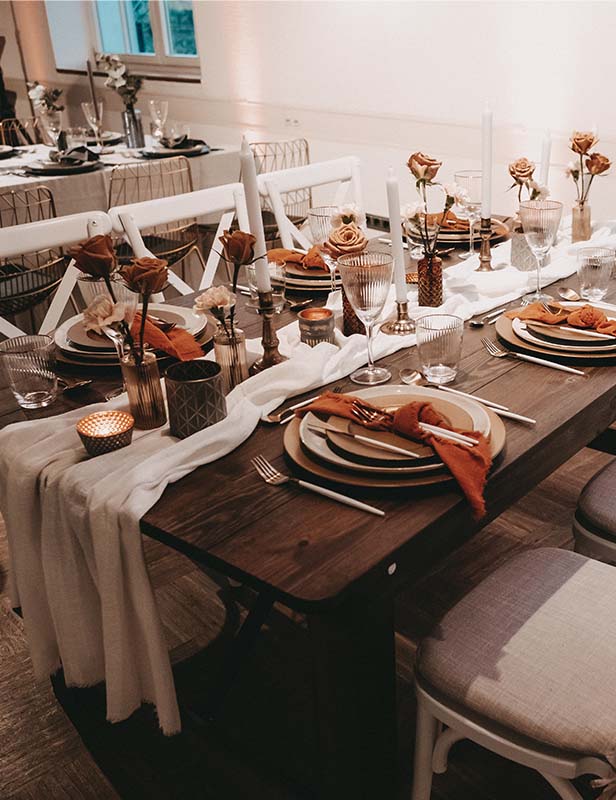 Tischläufer Musselin Half White für Hochzeit & Event in Koblenz mieten