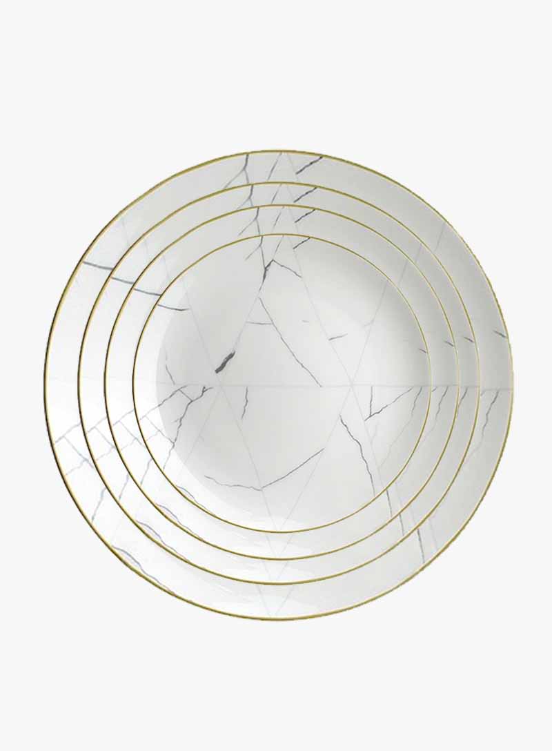 4-TLG Geschirr-Set ‘Marble Marmor‘ Porzellan mit Goldrand